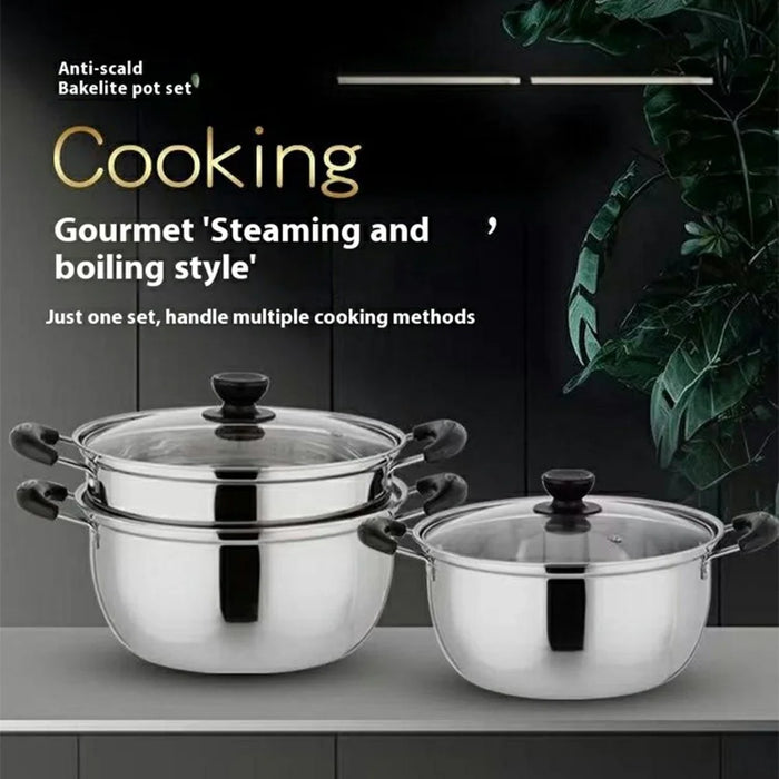 Stainless Steel Thickened 26cm Soup Pot Double Handle Gas Stove Cookware with Glass Lid (BPA Free, No FDA) - 2