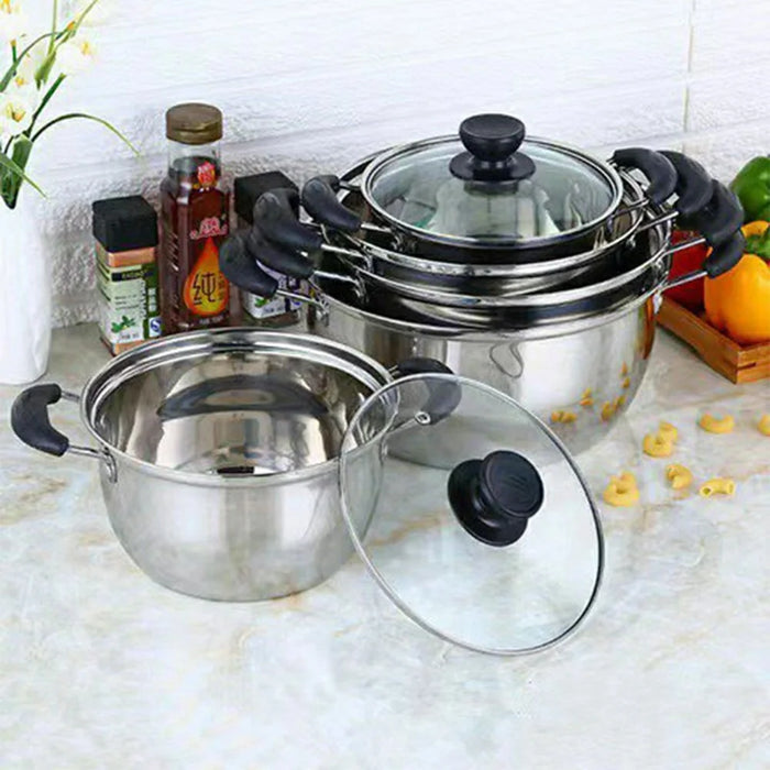 Stainless Steel Thickened 26cm Soup Pot Double Handle Gas Stove Cookware with Glass Lid (BPA Free, No FDA) - 3