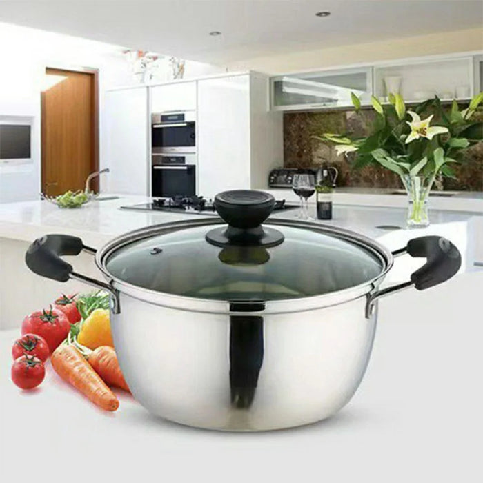 Stainless Steel Thickened 26cm Soup Pot Double Handle Gas Stove Cookware with Glass Lid (BPA Free, No FDA) - 4
