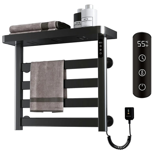 G50 Electric Heated Towel Warmer Rack Adjustable Temperature Bathroom Towel Fast Drying Metal Shelf - Right Wire Outlet / Black - 1