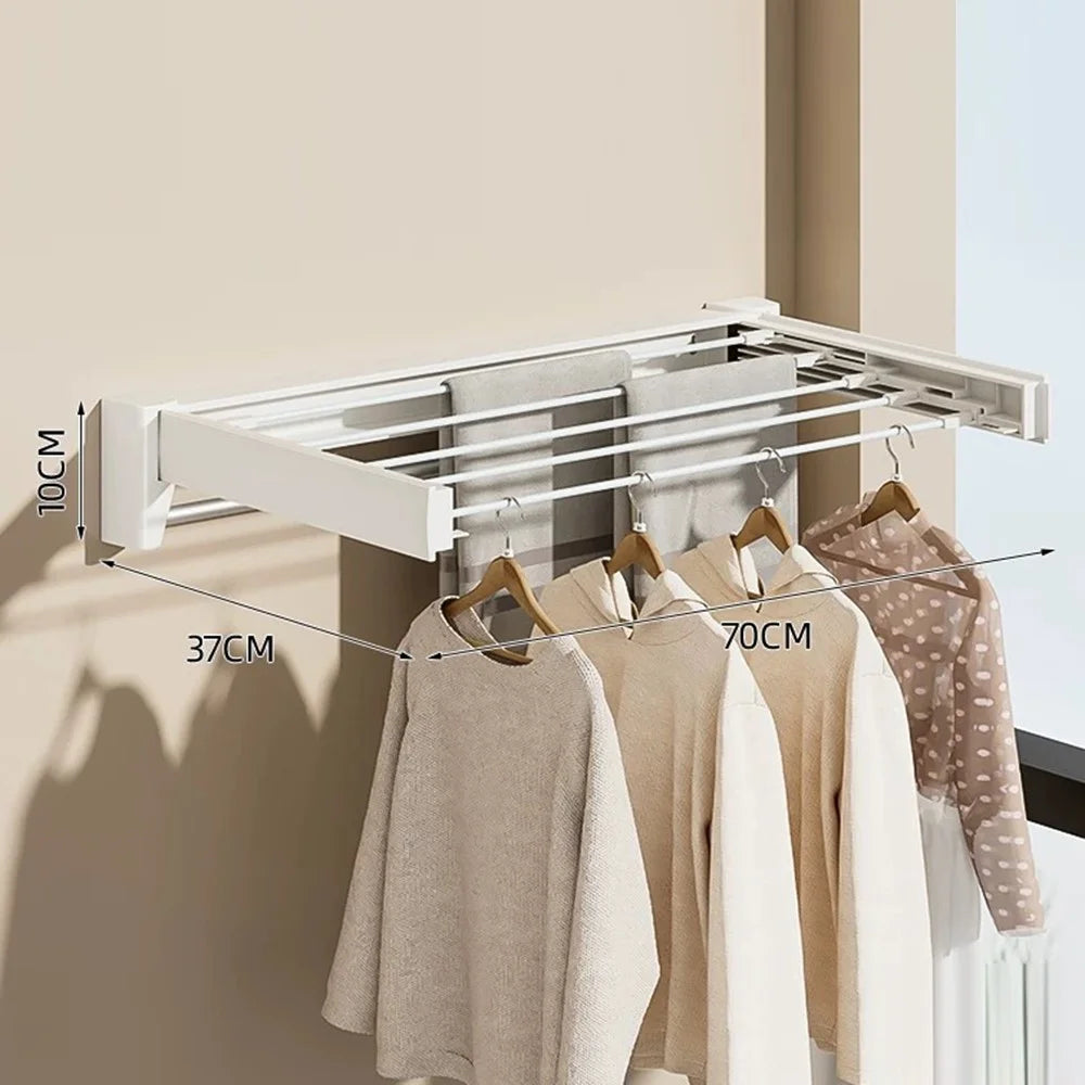 Foldable Clothes Drying Rack ABS Carbon Steel Balcony Indoor Laundry Hanger, 70cm Length with Bar - 2