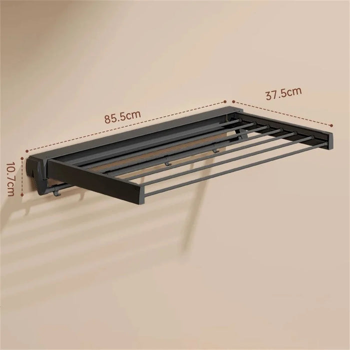 Foldable Clothes Drying Rack Drilling Mount ABS Carbon Steel Balcony Indoor Laundry Hanger, 85.5cm Length with Bar - Black - 2