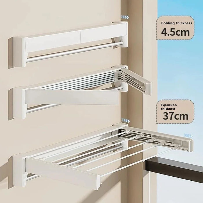 Foldable Clothes Drying Rack Drilling Mount ABS Carbon Steel Balcony Indoor Laundry Hanger, 85.5cm Length with Bar - Black - 5