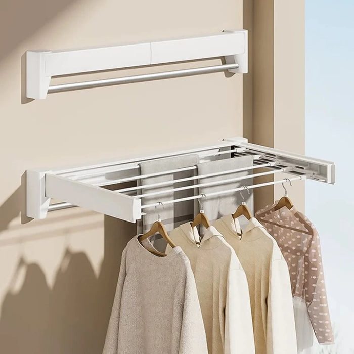 Foldable Clothes Drying Rack Drilling Mount ABS Carbon Steel Balcony Indoor Laundry Hanger, 85.5cm Length with Bar - Black - 6
