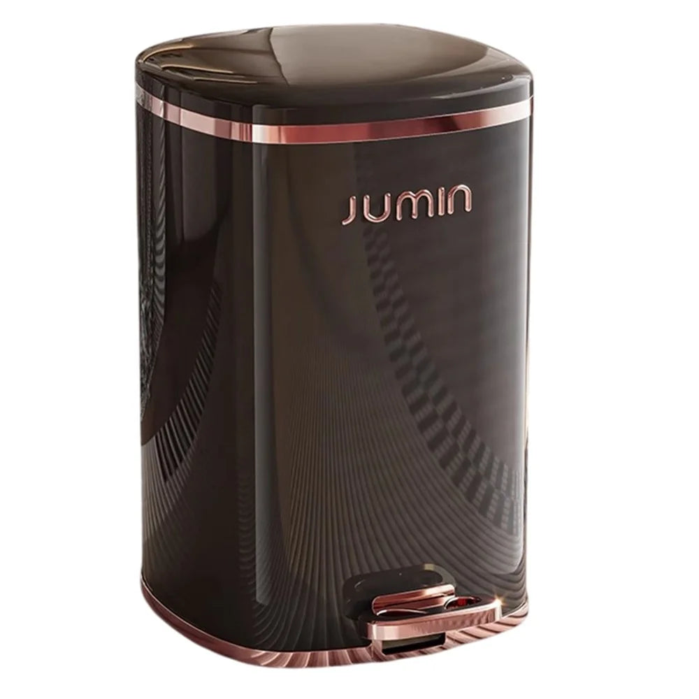 15L Electroplated Dual Layer Waste Bin Plastic Foot Pedal Trash Can with Lid for Kitchen Living Room, Size S - Black - 1