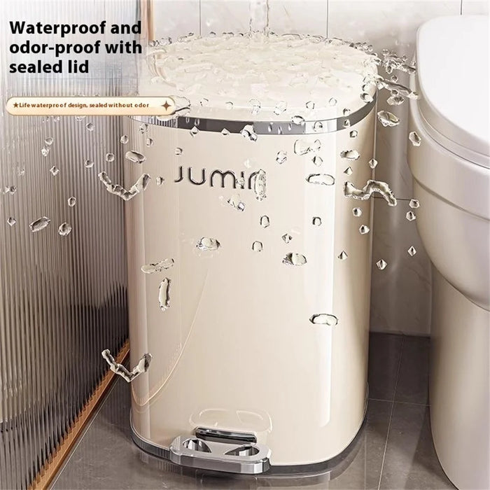 15L Electroplated Dual Layer Waste Bin Plastic Foot Pedal Trash Can with Lid for Kitchen Living Room, Size S - Black - 7