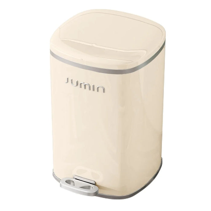20L Electroplated Dual Layer Waste Bin Plastic Foot Pedal Trash Can with Lid for Kitchen Living Room, Size L - Cream White - 1