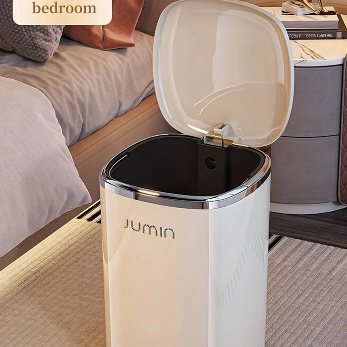 20L Electroplated Dual Layer Waste Bin Plastic Foot Pedal Trash Can with Lid for Kitchen Living Room, Size L - Cream White - 4