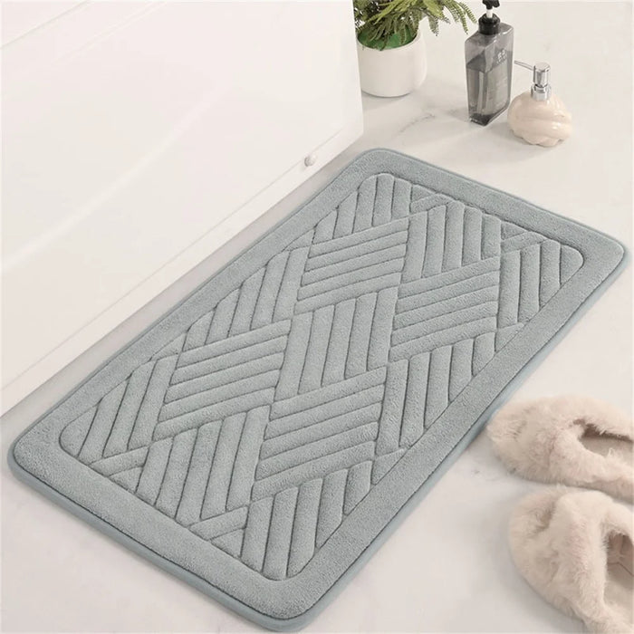 40 x 60cm Coral Fleece Doormat Embossed Memory Foam Bath Mat Non Slip Absorbent Bathroom Rug - Light Grey - 1