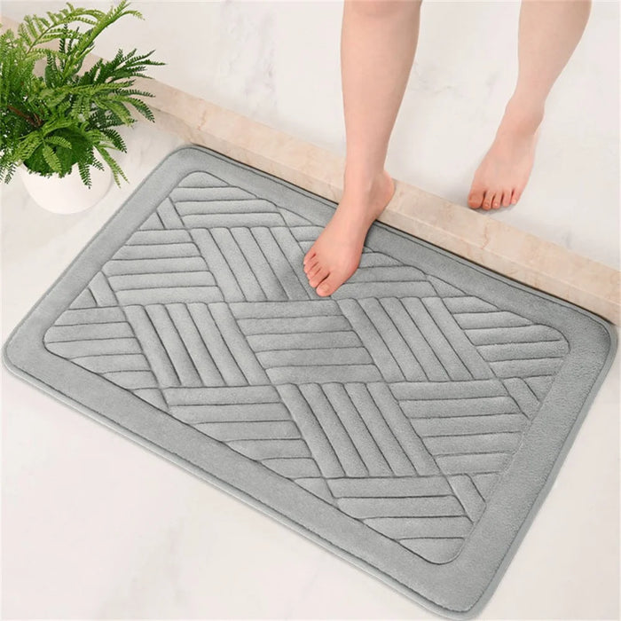 40 x 60cm Coral Fleece Doormat Embossed Memory Foam Bath Mat Non Slip Absorbent Bathroom Rug - Light Grey - 3