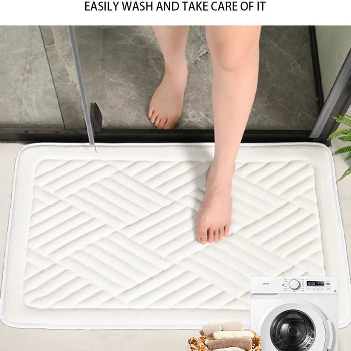 40 x 60cm Coral Fleece Doormat Embossed Memory Foam Bath Mat Non Slip Absorbent Bathroom Rug - Light Grey - 6