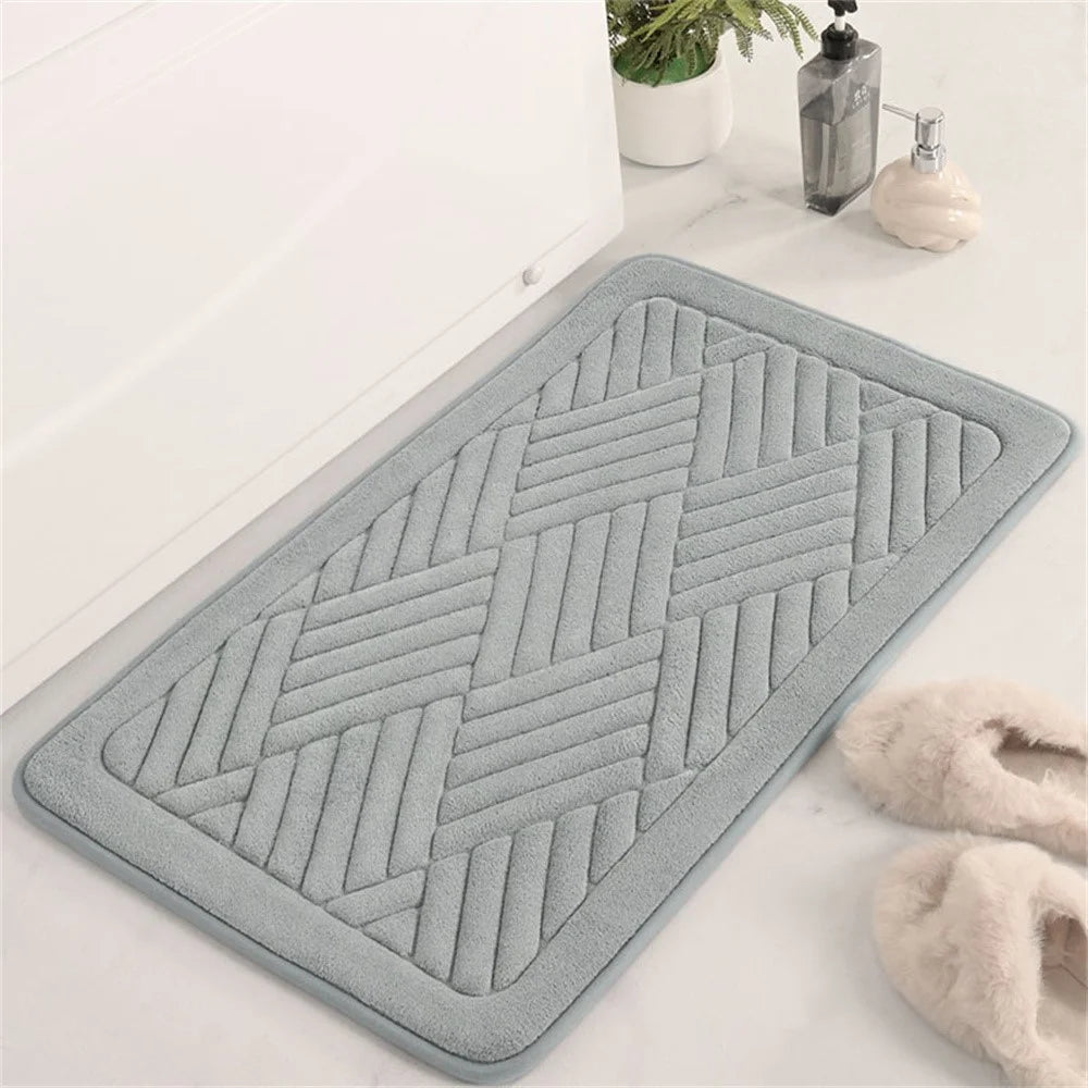 50 x 80cm Coral Fleece Doormat Embossed Memory Foam Bath Mat Non Slip Absorbent Bathroom Rug - Light Grey - 1