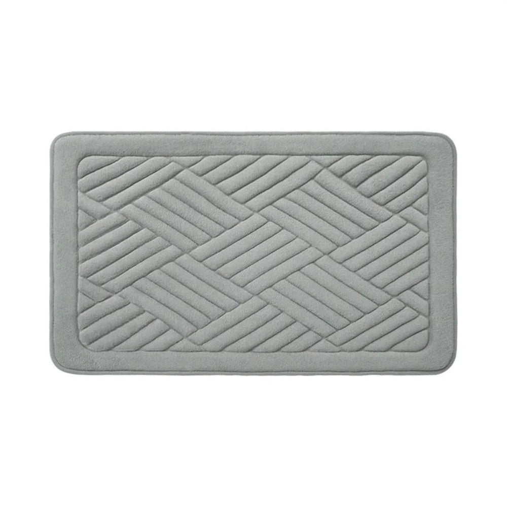 50 x 80cm Coral Fleece Doormat Embossed Memory Foam Bath Mat Non Slip Absorbent Bathroom Rug - Light Grey - 2