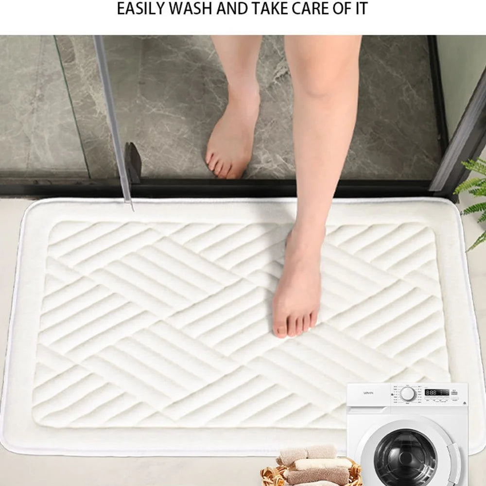 50 x 80cm Coral Fleece Doormat Embossed Memory Foam Bath Mat Non Slip Absorbent Bathroom Rug - Light Grey - 6