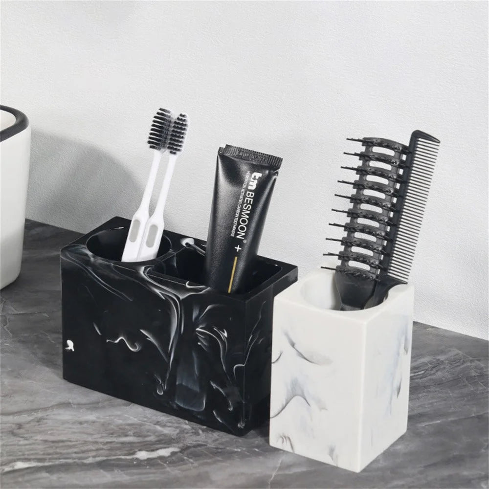 Nordic Style Toothbrush Holder Bathroom Hotel Toiletries Electric Toothbrush Comb Resin Organizer - Ink Black - 3