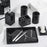 Marble Pattern Bathroom Accessories Set 6 Piece Luxury Toiletry Kit Soap Dispenser Toothbrush Holder - Ink Black - 2