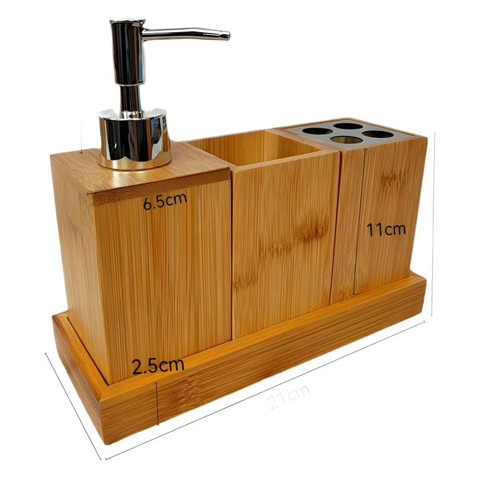 Bamboo Bathroom Accessories Set Toothbrush Holder Mouthwash Cup Lotion Dispenser Bottle with Base - 4