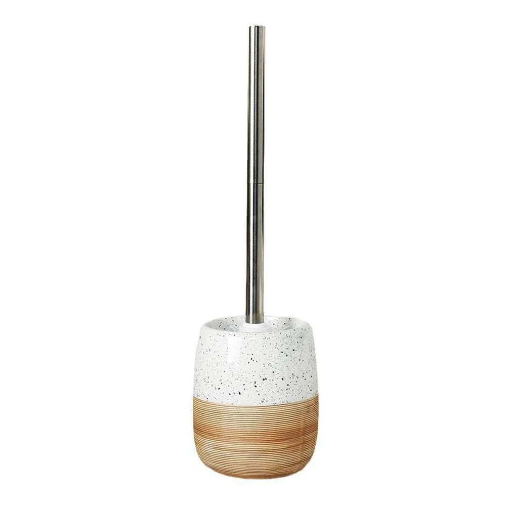 Long Handle Toilet Brush Bathroom Cleaning Tool with Ceramic Base Holder - White - 1