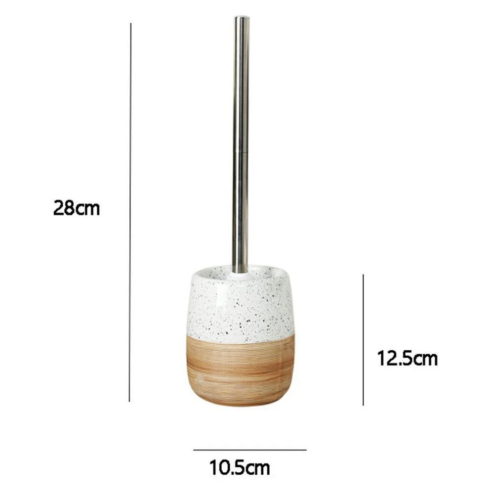 Long Handle Toilet Brush Bathroom Cleaning Tool with Ceramic Base Holder - White - 6