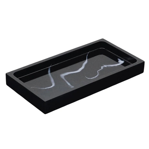 Bathroom Vanity Marble Pattern Resin Tray Hotel Toiletries Organizer Decorative Storage Container - Black - 1