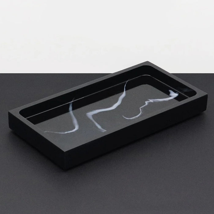 Bathroom Vanity Marble Pattern Resin Tray Hotel Toiletries Organizer Decorative Storage Container - Black - 2