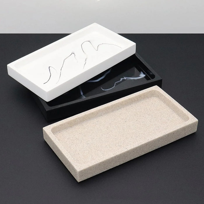 Bathroom Vanity Marble Pattern Resin Tray Hotel Toiletries Organizer Decorative Storage Container - Black - 3