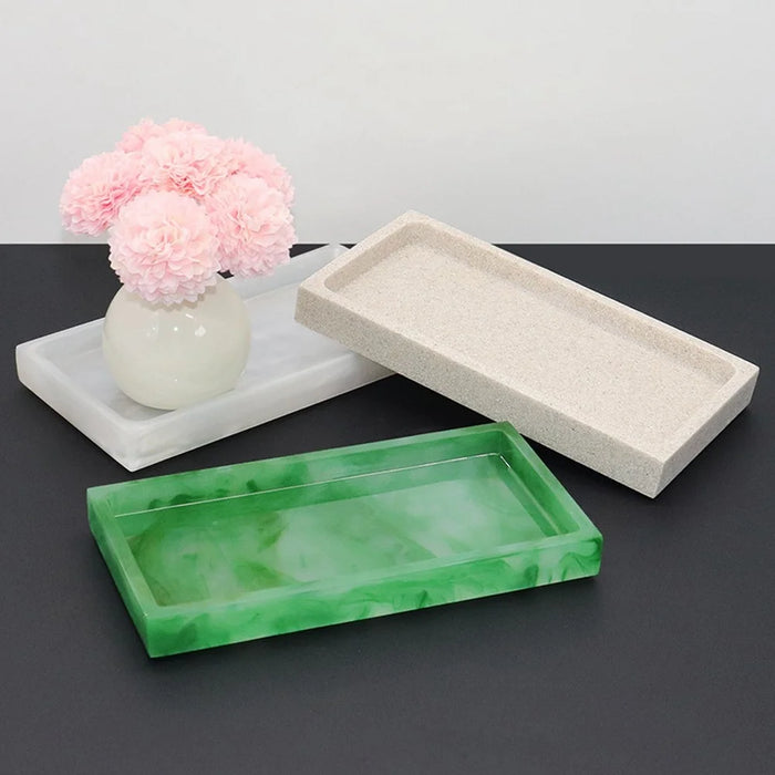 Bathroom Vanity Marble Pattern Resin Tray Hotel Toiletries Organizer Decorative Storage Container - Black - 4