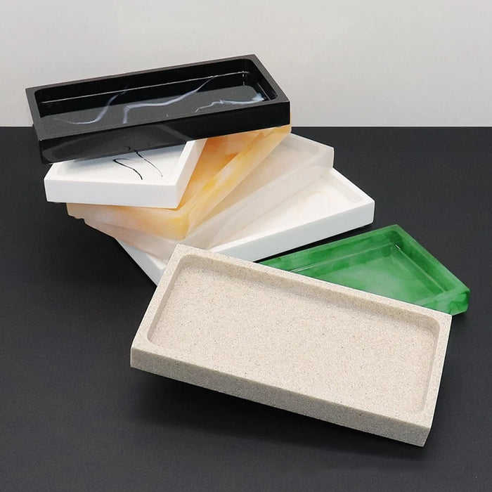 Bathroom Vanity Marble Pattern Resin Tray Hotel Toiletries Organizer Decorative Storage Container - Black - 5
