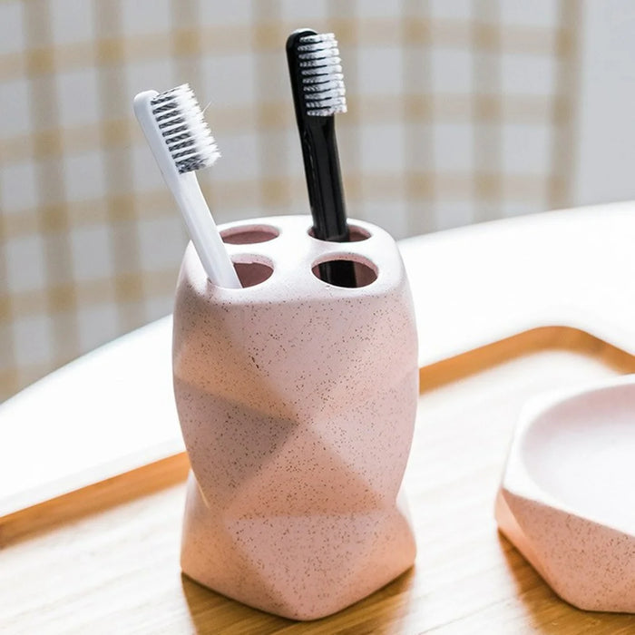 4Pcs / Set Ceramic Bathroom Accessories Nordic Style Lotion Dispenser Bottle Toothbrush Holder Soap Dish Mouthwash Cup - Pink - 3
