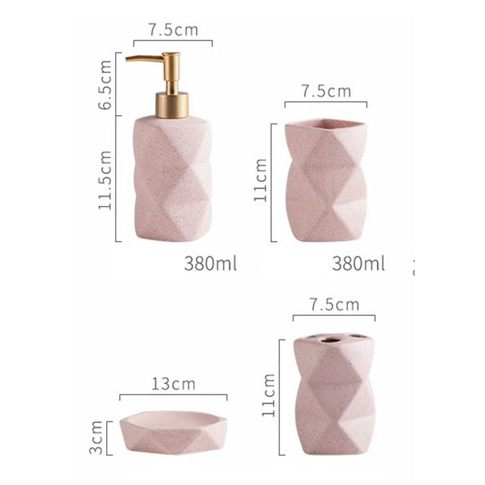 4Pcs / Set Ceramic Bathroom Accessories Nordic Style Lotion Dispenser Bottle Toothbrush Holder Soap Dish Mouthwash Cup - Pink - 7