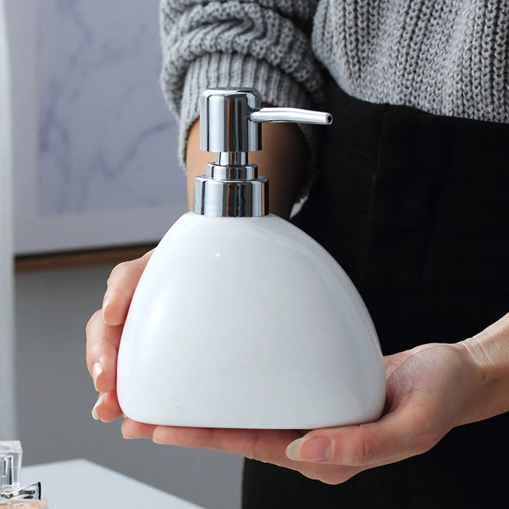 450ml Hotel Bathroom Ceramic Refillable Dispenser Bottle Hand Soap Shampoo Shower Gel Lotion Pump Bottle - White - 1
