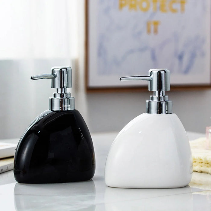 450ml Hotel Bathroom Ceramic Refillable Dispenser Bottle Hand Soap Shampoo Shower Gel Lotion Pump Bottle - White - 3