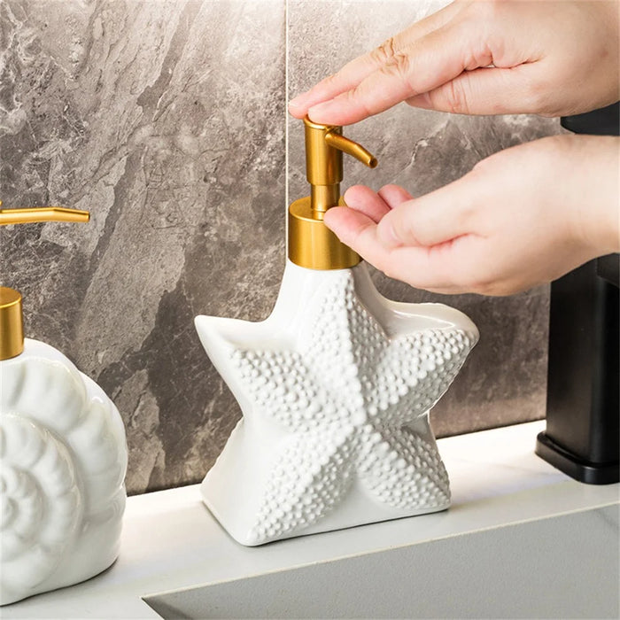Nordic Bathroom Hotel Ceramic Dispenser Bottle Soap Shampoo Conditioner Lotion Refillable Pump Bottle - Shell - 3