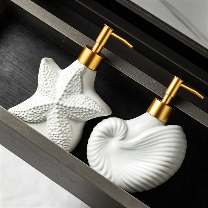 Nordic Bathroom Hotel Ceramic Dispenser Bottle Soap Shampoo Conditioner Lotion Refillable Pump Bottle - Shell - 5