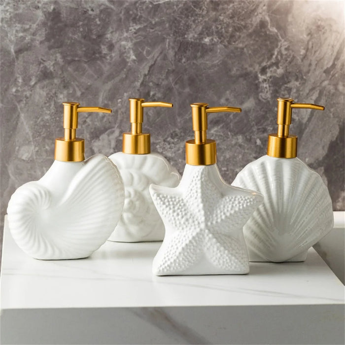 Nordic Bathroom Hotel Ceramic Dispenser Bottle Soap Shampoo Conditioner Lotion Refillable Pump Bottle - Shell - 6