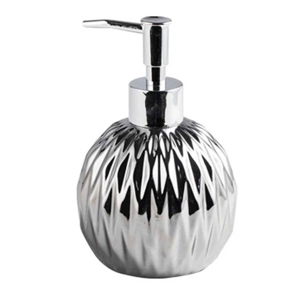 400ml Ceramic Refillable Dispenser Bottle Hand Soap Shower Gel Shampoo Lotion Hotel Bathroom Pump Bottle - Silver - 1