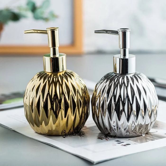 400ml Ceramic Refillable Dispenser Bottle Hand Soap Shower Gel Shampoo Lotion Hotel Bathroom Pump Bottle - Silver - 3