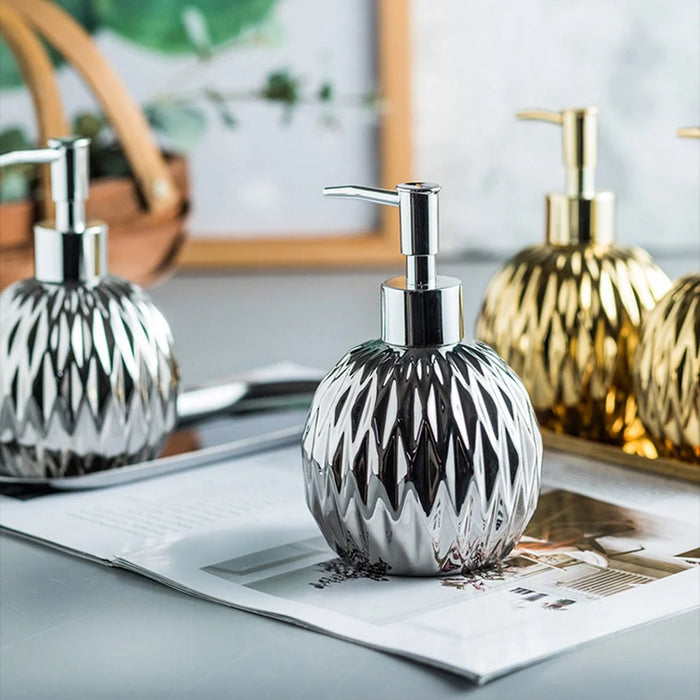 400ml Ceramic Refillable Dispenser Bottle Hand Soap Shower Gel Shampoo Lotion Hotel Bathroom Pump Bottle - Silver - 4