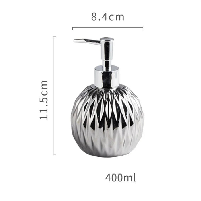 400ml Ceramic Refillable Dispenser Bottle Hand Soap Shower Gel Shampoo Lotion Hotel Bathroom Pump Bottle - Silver - 5