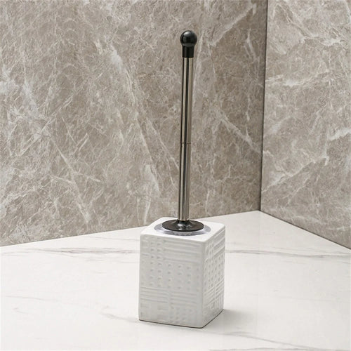 Nordic Ceramic Base No Dead Angle Toilet Brush Long Handle Bathroom Cleaner - Square / White - 1
