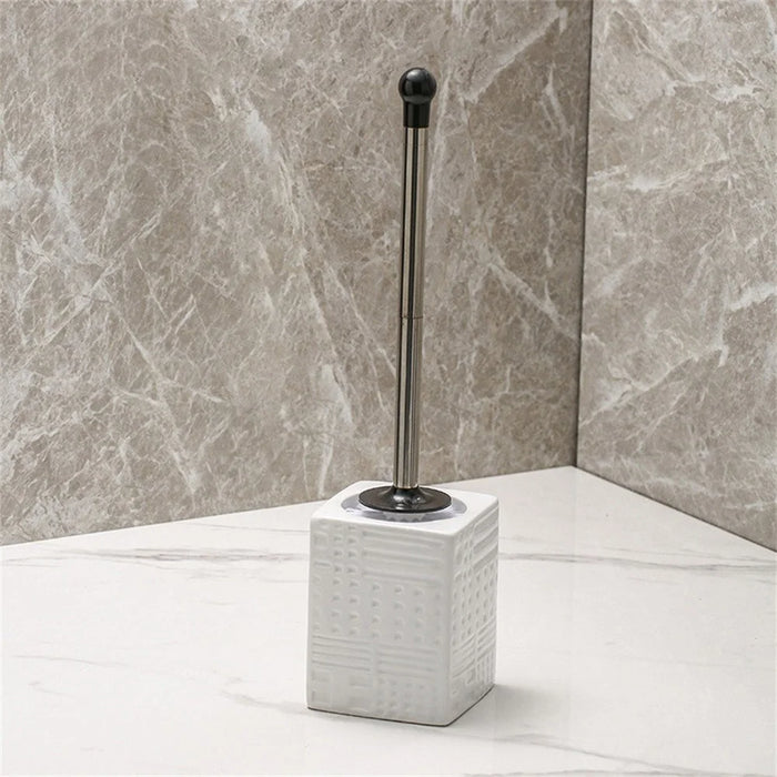 Nordic Ceramic Base No Dead Angle Toilet Brush Long Handle Bathroom Cleaner - Square / White - 1