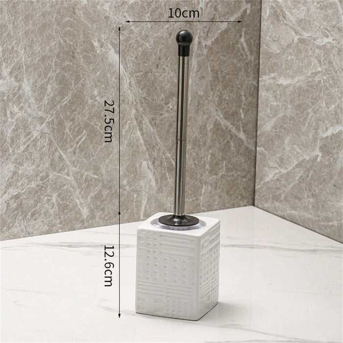 Nordic Ceramic Base No Dead Angle Toilet Brush Long Handle Bathroom Cleaner - Square / White - 2