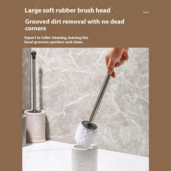 Nordic Ceramic Base No Dead Angle Toilet Brush Long Handle Bathroom Cleaner - Square / White - 3