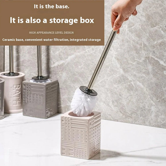 Nordic Ceramic Base No Dead Angle Toilet Brush Long Handle Bathroom Cleaner - Square / White - 5
