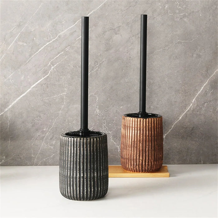 Long Handle Toilet Brush with Ceramic Draining Base Bathroom Cleaning Tool - Dark Color - 2