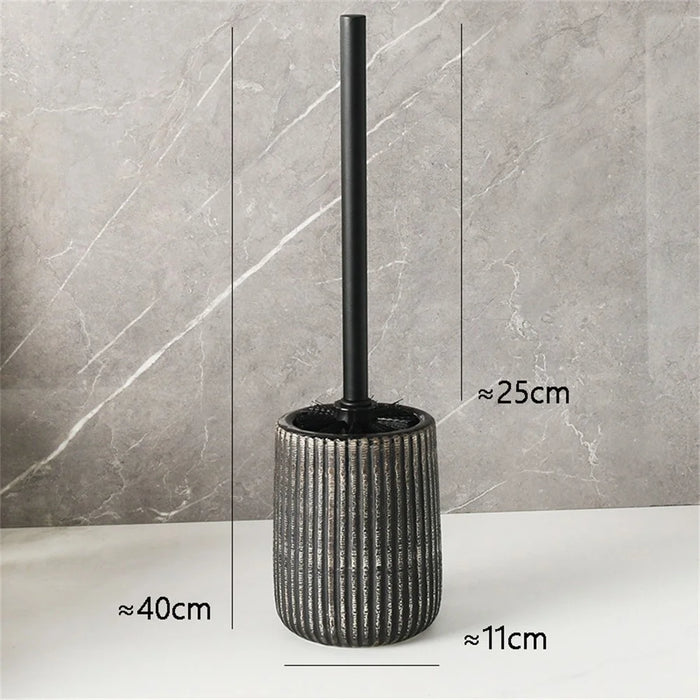 Long Handle Toilet Brush with Ceramic Draining Base Bathroom Cleaning Tool - Dark Color - 5