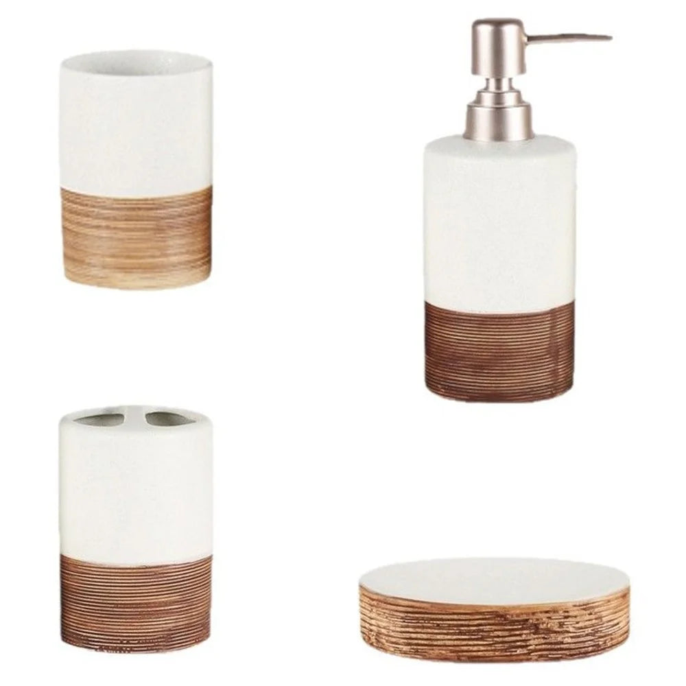 Vintage Ceramic Bathroom Accessories Set Lotion Dispenser Soap Dish Toothbrush Holder Rinsing Cup - 1