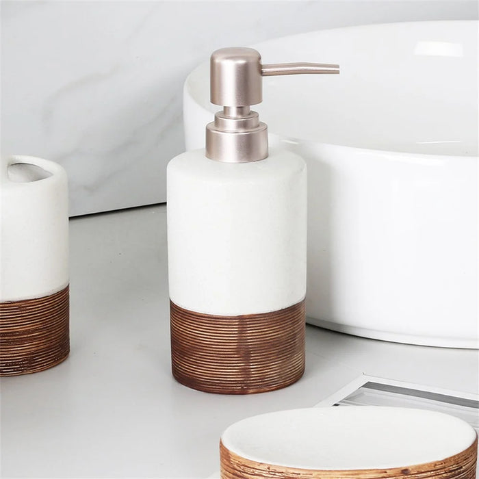Vintage Ceramic Bathroom Accessories Set Lotion Dispenser Soap Dish Toothbrush Holder Rinsing Cup - 2