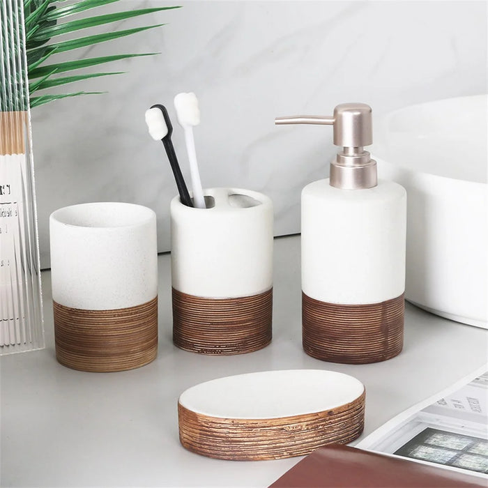 Vintage Ceramic Bathroom Accessories Set Lotion Dispenser Soap Dish Toothbrush Holder Rinsing Cup - 4