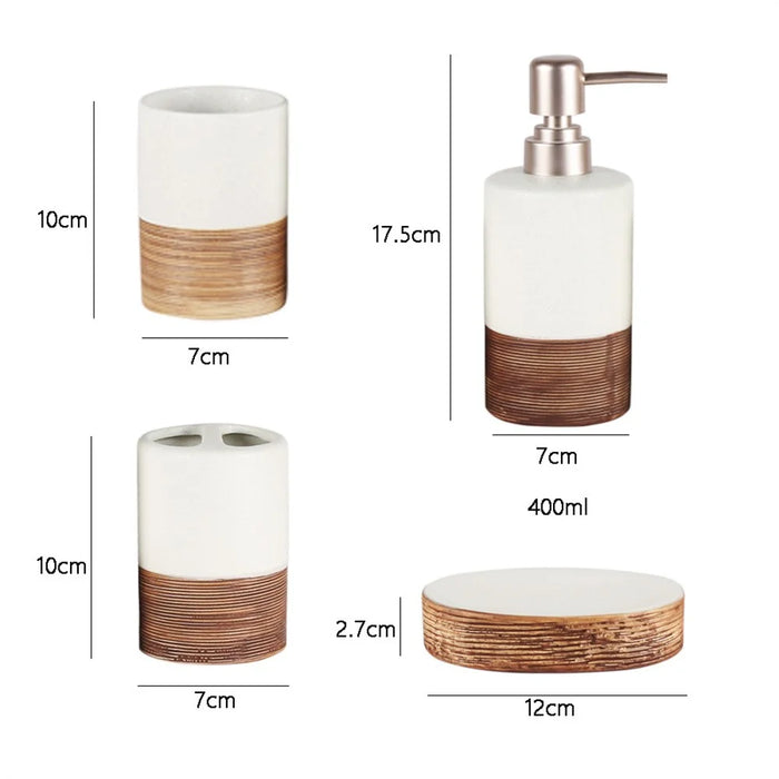 Vintage Ceramic Bathroom Accessories Set Lotion Dispenser Soap Dish Toothbrush Holder Rinsing Cup - 6